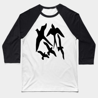 Birder Silhouette Swallow Swift and Seagulls Baseball T-Shirt